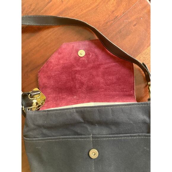 R. Riveter Black Canvas Leather Handbag Crossbody Purse handbag 11 in - Picture 10 of 12